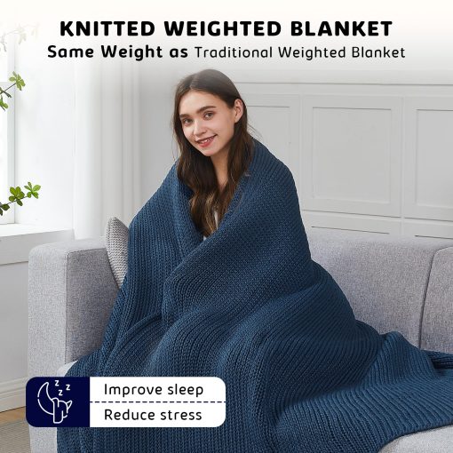 Manta Ponderada de Punto L'AGRATY - 50"x60" 10lbs Manta Pesada de Punto Grueso para Adultos Trenzada de Ganchillo Tirar Grueso de Cable Knit Manta Decorativa Sin Cuentas Pesadas Ponderada de Forma Uniforme Lavable a Maquina - Imagen 3