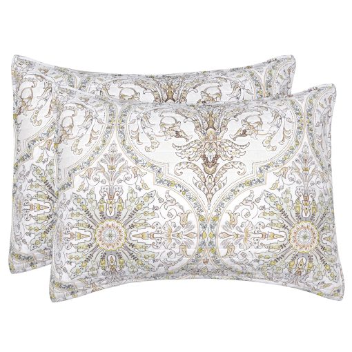 Juego de Colcha Levtex Home Villa Lugano Cosima - Colcha King (106x92) + Dos Fundas de Almohada King (26x20) - Medallon - Taupe, Verde, Amarillo y Blanco - Reversible - Tela de Algodon - Imagen 6