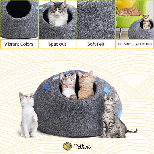 Cama para Gatos y Gatitos de Lana Fieltro Hecha a Mano PETKIRI - Lana 100% Natural (Uvas de Medianoche) - Imagen 5