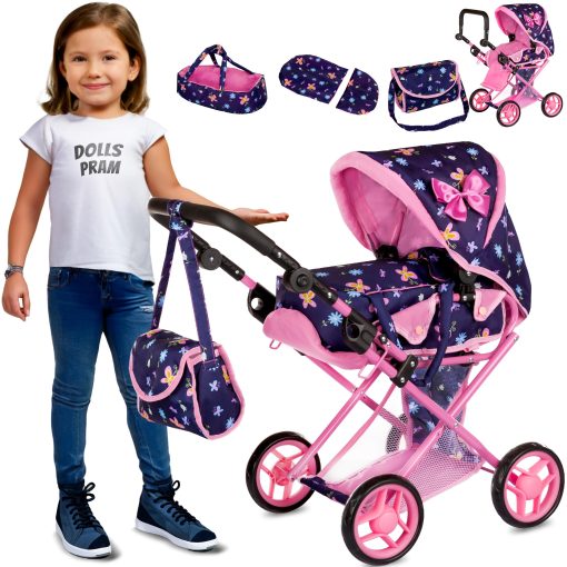 Carriola de muneca Kinderplay | Cochecito de bebe de muneca | Carro de bebe de muneca - Cochecito para munecas con mango ajustable (14.37-25.20 pulgadas) | Cochecito de muneca | Cochecitos Reborn, Modelo KP0200I