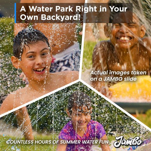 JAMBO 25' Extra Largo Triple Carril Deslizante y Chapoteo con Tablas de Cuerpo, Resbaladilla de Agua Resistente de Alta Calidad- Sistema de Rociadores Avanzado de 3 Vias, Colchoneta de Chapoteo, Tapete de Salpicaduras Juguetes y Deslizadores de Agua al Aire Libre para Ninos - Imagen 4