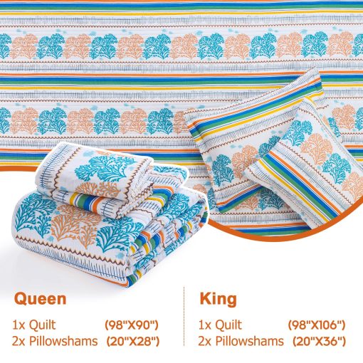 Juego de Colcha Queen Finlonte, Colcha de Algodon Queen Ligera, Diseno de Coral Costero Colchas Tamano Queen, Suave Juego de Cama de Colcha Queen Transpirable y Amigable con la Piel para Todas las Estaciones, 3 Piezas - Imagen 5