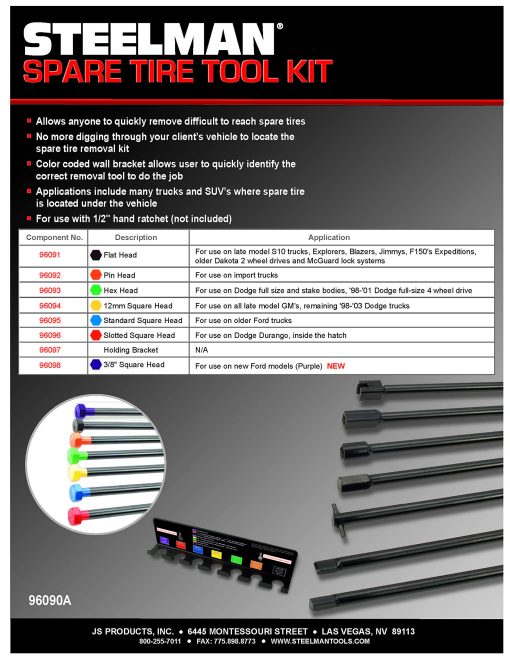 Kit de Herramientas para Recuperacion de Llantas de Refaccion de 7 Piezas Steelman, Bajar y Subir Llantas Suspendidas, Cabezas Planas, Pin, Hexagonal, Cuadrada de 12 mm, Cuadrada Ranurada, Cuadrada de ? Pulgadas - Imagen 6
