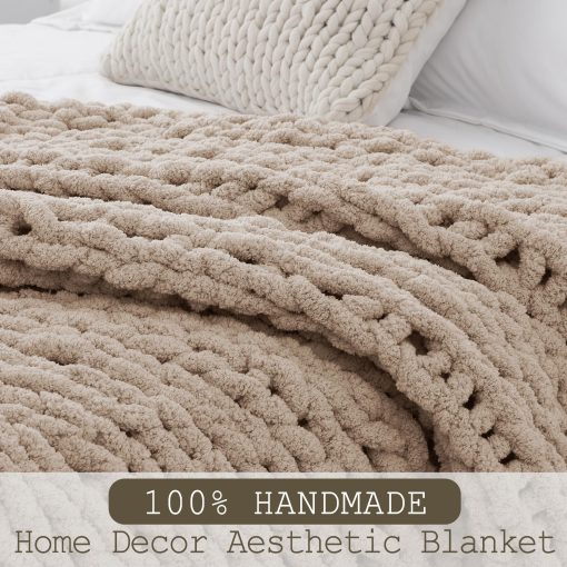 Manta de Punto Grueso para Lanzar 60"X 80", 100% Hecha a Mano con Hilo de Chenille Suave, 6.7lbs Mantas Gruesas de Punto de Cable, Grandes Lanzamientos de Ganchillo de Nudo de Cuerda para Sofa de Cama Decoracion del Hogar, Taupe - Imagen 2
