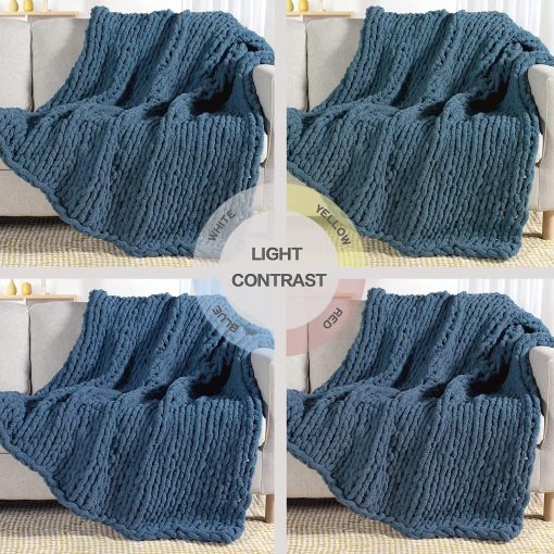 Manta de Punto Grueso Carriediosa 60" X 80" Twin, 100% Hecha a Mano con Grueso Hilo de Chenilla Suave y Esponjoso para Sofa Cama, Gran Manta de Cable Grueso y Acogedor Tejida a Croche, Azul Lyons - Imagen 6