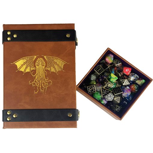 Fantasydice Bandeja de Dados en Forma de Libro Dorado/Morado Cthulhu para Todos los Juegos de Mesa de Rol como D&D, Call of Cthulhu, Shadowrun.