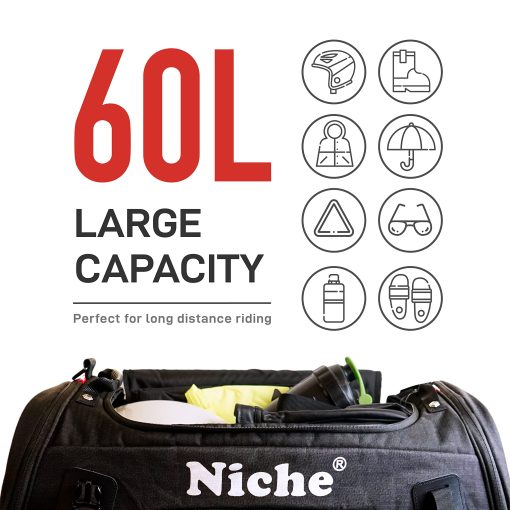 Bolsa Trasera para Motocicleta Niche, Resistente a la Intemperie, Cola de Tronco para Moto Deportiva y Moto de Calle, Tipo Universal - 60L (NMO-2211) - Imagen 4