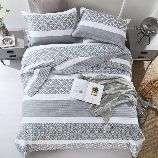 Juego de Colchas King Size DUOHONG - Juego de Colchas de Cama King, Juego de Ropa de Cama de Colchas de Algodon 100% para Cama King, 3 Piezas Colcha Reversible Acolchada Ligera, Gris Azulado - Imagen 2