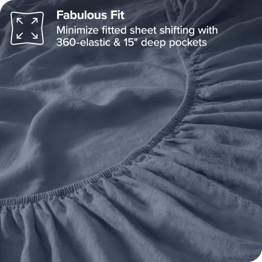Juego de sabanas completa Bare Home - Sabanas de lino 100% de lujo para cama Full - Bolsillos profundos - Ajuste facil - Juego de 4 piezas - Sabanas y fundas de almohada (Full, indigo) - Imagen 5
