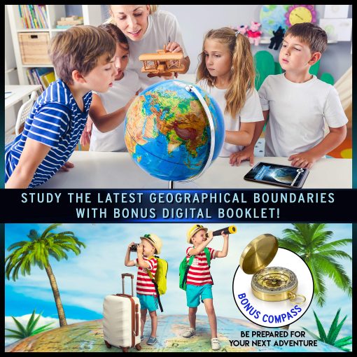 Globo del mundo interactivo para adultos - Globo grande de 13 pulgadas con soporte - Globo terrestre con constelaciones iluminadas que se encienden por la noche - Mapa geografico para ninos - Regalo de aprendizaje educativo - Brujula para navegarlo! - Imagen 4