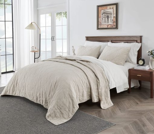 Juego de Edredon de Lino SiMBOLO DE VICTORIA Tamano King-3 Piezas Cubrecamas de Cama, Colchas de Todas las Estaciones, Cubrecamas de Lino Lavado y Relleno de Bambu, Colcha Acolchada