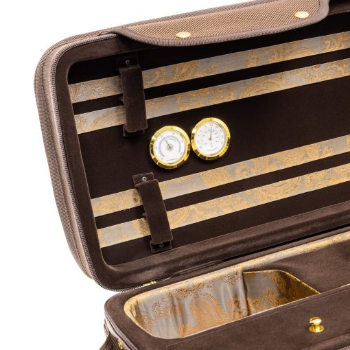 Estuche rigido para violin MI&VI NF-9001 4/4 (tamano completo) Interior de Seda de Lujo | Espuma de Alta Densidad | Bolsillo para Partituras | Correas Ajustables | Higrometro | Termometro (Marron) - Imagen 5