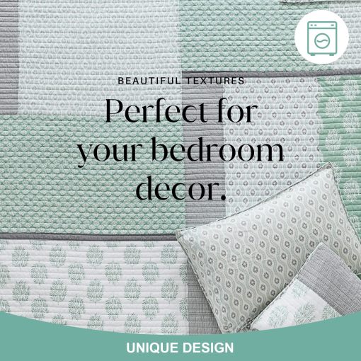 Edredon Queen Size Y-PLWOMEN, 100% algodon, suave y ligero, colcha de cama verde gris blanco, colcha reversible de patchwork, juego de ropa de cama para todas las estaciones, 3 piezas - Imagen 6