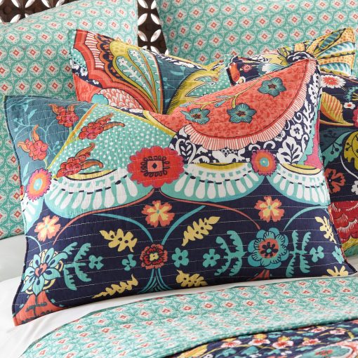 Set de Edredon Levtex Home - Jules - King/Cal King (106x92 pulgadas) + Dos Fundas de Almohada King (36x20 pulgadas) - Bohemio - Azul, Naranja, Amarillo, Verde, Azul, Rojo, Azul Marino - Reversible - Tela de Algodon - Imagen 2