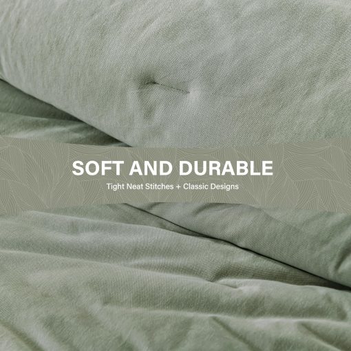 Juego de Edredon King Size de Algodon de Fibra Larga SahSahCasa - Edredon Esponjoso, Juego de Ropa de Cama de Algodon 100% para Cama King, Edredon Transpirable Solido, Alternativa de Plumon, 104" x 90", 3 pzas, Verde Grisaceo - Imagen 5