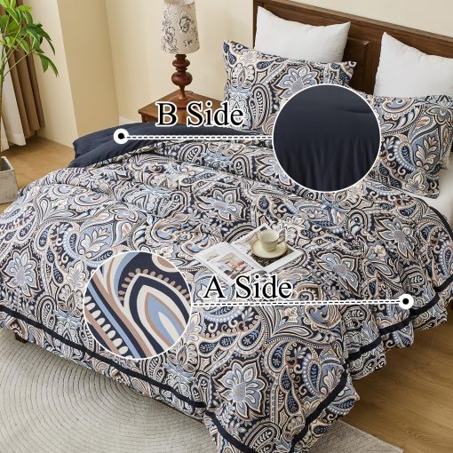 Juego de Edredon de Algodon SahSahCasa Tamano King, Juego de Edredon King de Paisley, Patron Floral Damasco Acolchado Esponjoso de Lujo Suave para Todas las Estaciones, Edredones y Alternativas de Plumas, 3 Piezas, Negro - Imagen 7