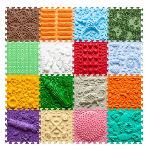 Tapetes de Juego Sensorial ORTO NATURE de 16 Piezas ?Tapetes Ortopedicos e Interconectables para Ninos, Adultos y Ninos Autistas (Tierra Alegre)