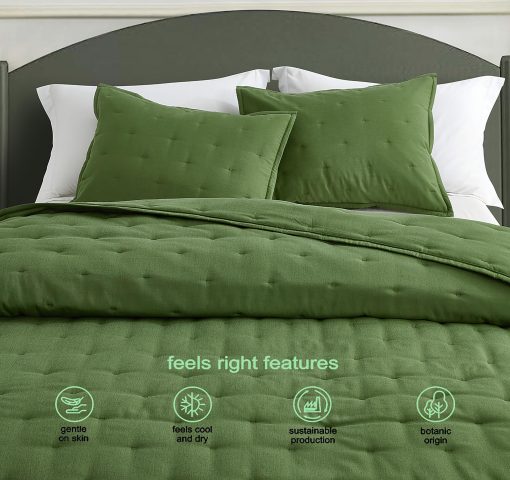 Juego de Edredon Chezmoi Collection de Tencel Modal Mezcla Tamano King, Verde Bosque - Edredon Ligero Suave con Diseno de Puntada en Forma de Luna para Todas las Estaciones - Imagen 4