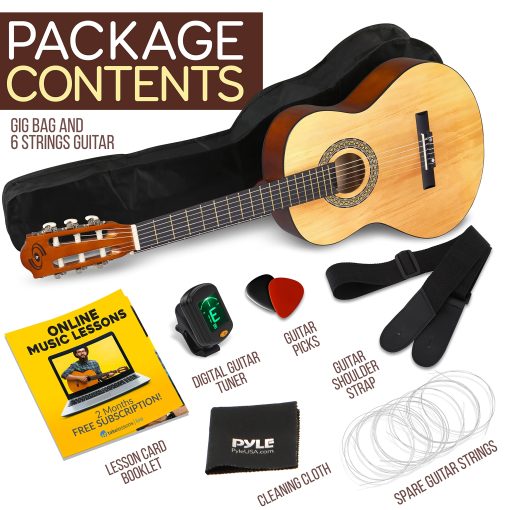 Kit de Guitarra Acustica para Principiantes Pyle, Tamano Junior 3/4 de Madera para Ninos y Adultos, 36" Natural Ash - Imagen 6