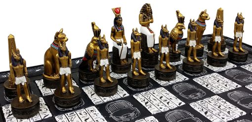 Juego de Ajedrez Egipcio de Anubis HPL en Oro y Plata con Hombres Pintados W / 16" Tablero Jeroglifico - Imagen 7