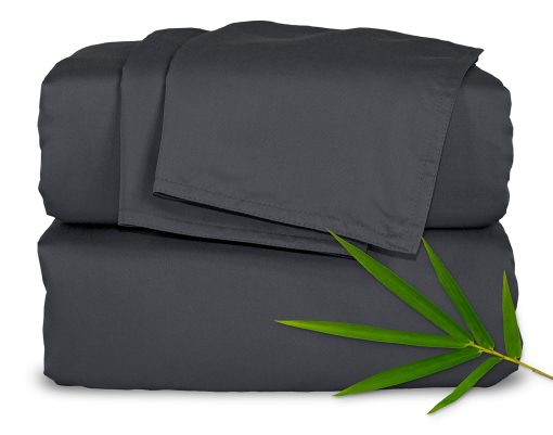 Juego de sabanas Queen de bambu puro, autenticas 100% de viscosa organica derivada de bambu, suaves y frescas de lujo, costura doble, promesa de calidad de por vida (Queen, Carbon)