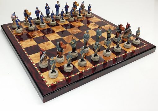 Juego de Ajedrez de Generales de la Guerra Civil Americana de HPL US con Tablero de 18" en Color Cerezo y Madera de Raiz Burl - Imagen 2
