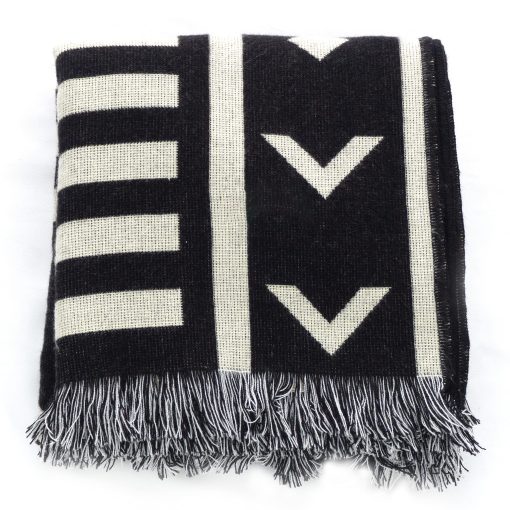 Manta Tejida Boho Farmhouse | Estilo Decorativo Moderno Azteca Occidental | Para Sofa, Cama, Exteriores, Interiores | Rayas, Estetico y Reversible | Manta de Primavera (Negro Obsidiana)