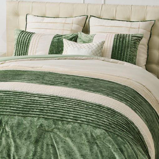 Maravilloso Set de Edredon de Terciopelo King Size de Seda Artificial - Juego de Cama de 3 Piezas Plisado a Rayas de Lujo, Ligero y Acogedor, Sensacion de Algodon, Juego de Ropa de Cama de Navidad Suave y Esponjoso (Verde Menta, King) - Imagen 5
