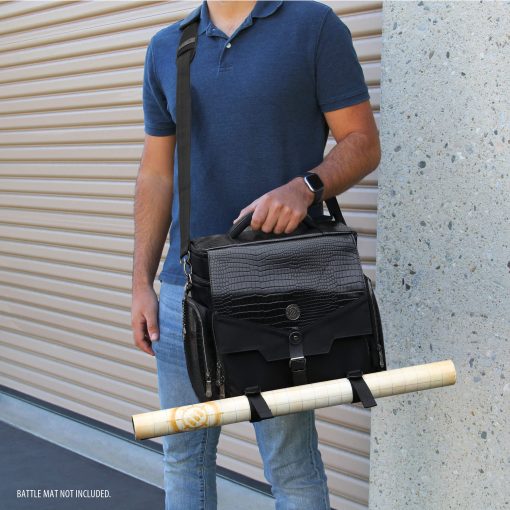 Bolsa de aventurero de edicion coleccionista ENHANCE RPG - Bolsa de viaje con exterior de piel de dragon para juegos de rol con boveda de almacenamiento de miniaturas de mesa, soporte para tapetes, bolsillos para dados y fichas de DND, cabe 4-8 libros (Dragon Negro) - Imagen 6