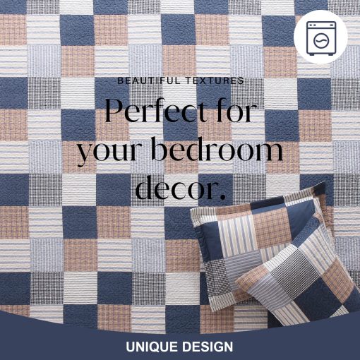 Juego de Edredon Queen Y-PLWOMEN, Edredon Queen de Algodon 100%, Edredon de Cuadros Queen Navy Brown White, Edredon Reversible Suave Queen Tamaño para Todas las Estaciones, 3 Piezas - Imagen 6