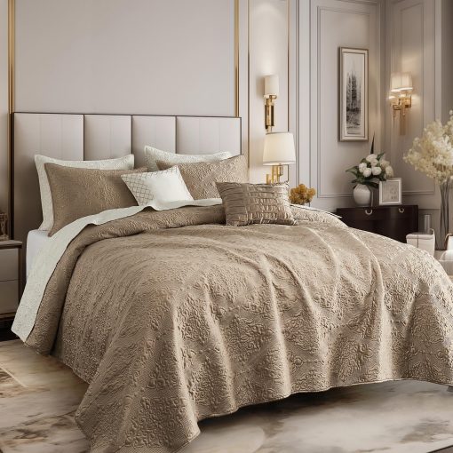 Juego de Edredon de Seda Satinada Maravillosa 5 Piezas Lujo Fundas Nordicas Reversibles Bordado Damasco Floral Paisley Patron Ligero Cubrecamas Set de Ropa de Cama con Funda de Almohada y Fundas de Almohada