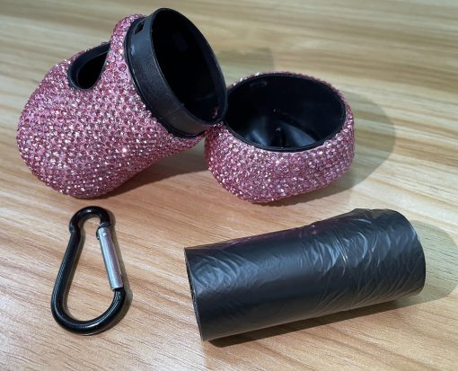 Porta Bolsas para Recoger Cacas de Perro con Brillantina - Dispensador de Bolsas para Mascotas con Mosqueton Metalico (Negro) - Imagen 5