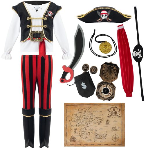 Disfraz Pirata Rojo Deluxe para Ninos de Spooktacular Creations para Halloween Vestirse - M - Imagen 3