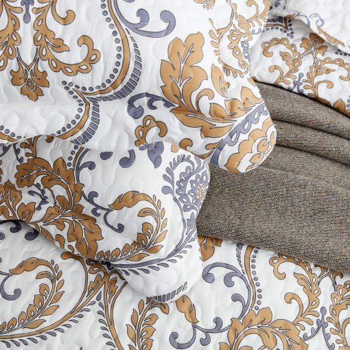 Colcha de Cama Queen Oversized CHIXIN - Coleccion de Lujo - Patron Europeo de Damasco Paisley - Cubierta de Cama Clasica y Hermosa, Ligera, Ultra Suave, 4 Piezas, 100% Microfibra, Blanco/Beige/Gris - Imagen 7