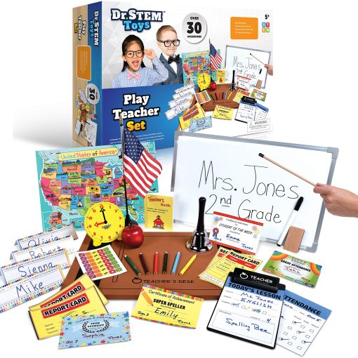 Set de Juegos del Dr. STEM | Juego de Rol de Maestro que Incluye Pizarra Reutilizable, Campana, Boletines de Calificaciones, para Casa o Aula, Mas de 30 Piezas Incluidas, Regalo para Ninos, Set Completo