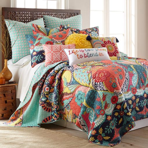 Set de Edredon Levtex Home - Jules - King/Cal King (106x92 pulgadas) + Dos Fundas de Almohada King (36x20 pulgadas) - Bohemio - Azul, Naranja, Amarillo, Verde, Azul, Rojo, Azul Marino - Reversible - Tela de Algodon