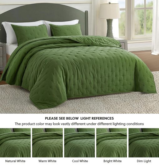 Juego de Edredon Chezmoi Collection de Tencel Modal Mezcla Tamano King, Verde Bosque - Edredon Ligero Suave con Diseno de Puntada en Forma de Luna para Todas las Estaciones - Imagen 6