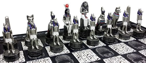 Juego de Ajedrez Egipcio de Anubis HPL en Oro y Plata con Hombres Pintados W / 16" Tablero Jeroglifico - Imagen 8