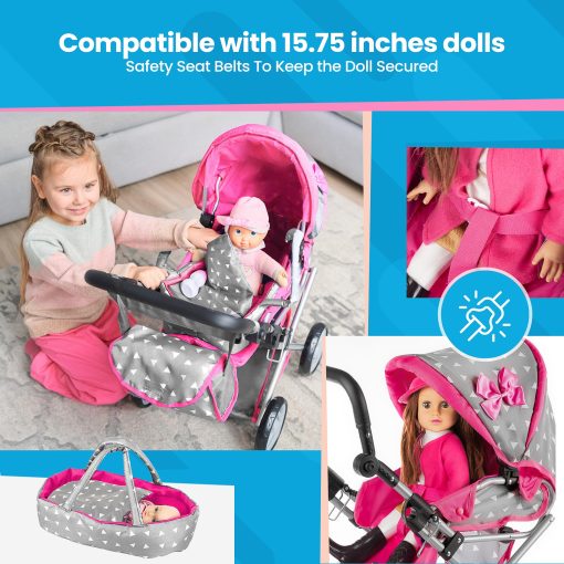 Cochecito de munecas Kinderplay | Cochecito de bebe | Carriola de munecas - Cochecito para munecas con manija ajustable (14.37-25.20 pulgadas) | Cochecito de muneca | Cochecitos para munecas reborn, Modelo KP0200S - Imagen 5