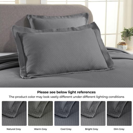 Juego de Colcha Superior Premium Extra Grande, Diseño de Jacuard Diamante Solitario, Suave, Transpirable, Todo Temporada, Fundas de Almohada a Juego, Ropa de Cama Ligera y Acogedora, King, Gris - Imagen 5
