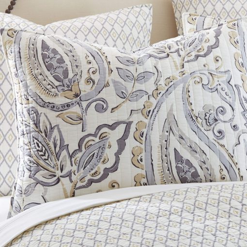 Juego de edredon Levtex Home - Tamsin Gris - Edredon Full/Queen + Dos Fundas de Almohada Estandar - Estilo Moderno Paisley - Gris Topo Blanco - Tamano del Edredon (88x92 pulg.) y Tamano de la Funda de Almohada (26x20 pulg.) - Reversible - Algodon - Imagen 2