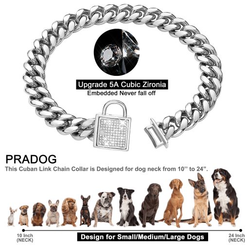 Collar de Cadena para Perro con Cierre de Circonia, Collar de 10MM de Metal Plateado de Lujo para Perro Bling Gato Collar Pequeno (10MM, 12") - Imagen 2