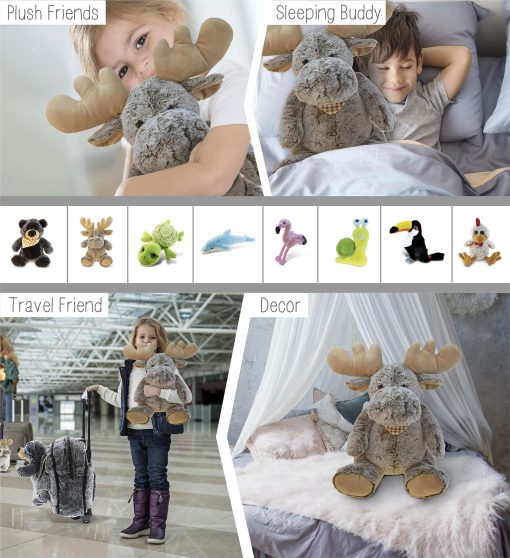 Almohada de Peluche de Alce DolliBu Tamano - Almohada de Animal Super Suave para Ninos, Companero de Siesta Acogedor, Almohada de Suelo para Ninos y Ninos Pequenos, Almohada de Abrazo Gigante, Almohada de Cuddle de Viaje para Ninos - 18 Pulgadas - Imagen 4