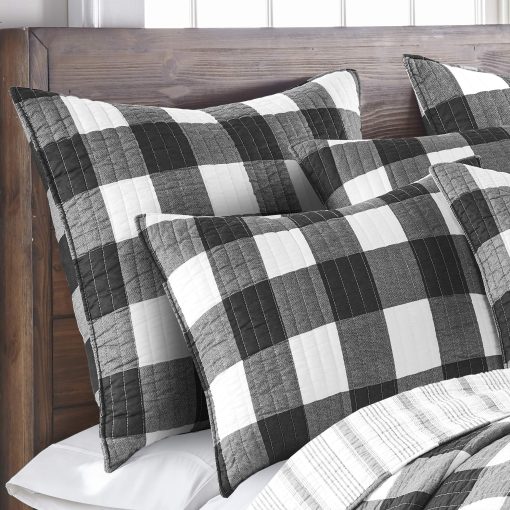 Juego de Edredon Levtex Home - Camden - Edredon King + Dos Fundas de Almohada King - Cuadros Buffalo en Negro y Crema - Tamaño del Edredon (106 x 92 pulg.) y Tamaño de la Funda de Almohada (36 x 20 pulg.) - Patron Reversible - Algodon - Imagen 6