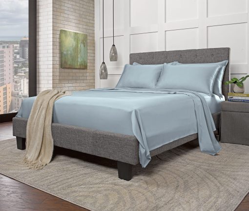 Juego de Sabanas de Cama Queen Size 100% Organicas de Eucalipto STYLINEN, Juego de 4 Piezas, Tencel Lyocell, Suaves y Sedosas, Transpirables, Bolsillos Profundos de 16 Pulgadas, 1 Ajustable, 1 Plana, 2 Fundas de Almohada (Queen, Azul Cielo) - Imagen 3