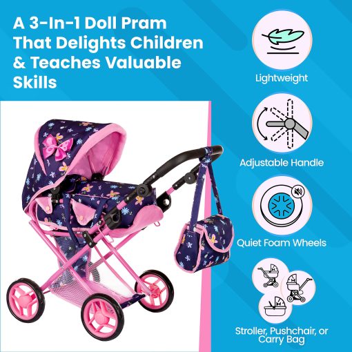 Carriola de muneca Kinderplay | Cochecito de bebe de muneca | Carro de bebe de muneca - Cochecito para munecas con mango ajustable (14.37-25.20 pulgadas) | Cochecito de muneca | Cochecitos Reborn, Modelo KP0200I - Imagen 2