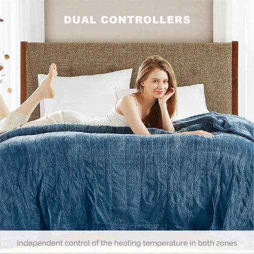 Manta Electrica de MicroPlush Avanzada Degrees of Comfort Tamano King con Control Dual, con Apagado Automatico, Mantas Termicas de Polar para Cama y Sala de Estar | Lavable en Lavadora | Certificado UL - King, Azul - Imagen 6