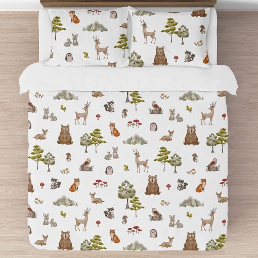 Juego de edredon Sweet Jojo Designs Woodland Forest Animals para nino o nina, neutro, tamano completo, 3 piezas, cama de adulto adolescente. Estampado de animales de bosque de osos marrones, buhos, arboles, ciervos, conejitos, amigos de color tostado - Imagen 3