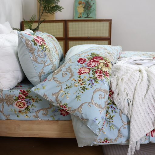 Juego de Ropa de Cama Softta Boho Chic Shabby Floral Clasico de Lujo Elegante Peonia y Hojas Diseno Tamano Queen 4Pc 1 Cubierta de Edredon + Sabana Ajustable + 2 Fundas de Almohada 100% Algodon Egipcio Coleccion de Ropa de Cama - Imagen 3