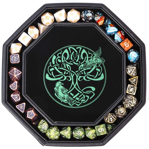 Bandeja de Dados DND - Bandeja de Dados Premium de 8 Pulgadas Dungeons and Dragons - Diseno Exquisito Detallado del arbol del Mundo Verde y Lobo Cuervo - Bandeja Perfecta para Tirar Dados de RPG con Almacenamiento de Dados de D&D - Imagen 3